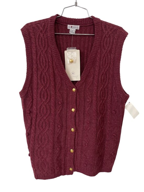 I.C. Isaacs Sweaters - Vintage 90s IC Isaacs Sweater Vest Size Medium Cable Knit Berry Deadstock NEW